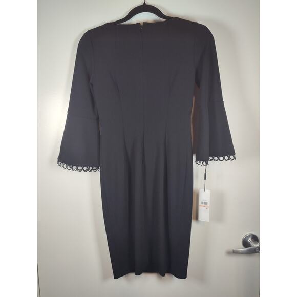 Calvin Klein NWT Chiffon Sheer Bell Sleeve Straight Classic Sheath Dress Size 2p - Picture 6 of 6